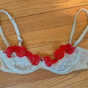 Victoria’s Secret underwire bra size 34B Elegant Red and Light Blue Lace Bra